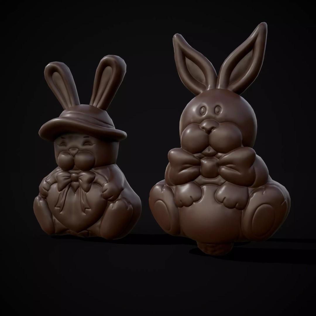 Easter Bunnies 3D Model – Low Poly PBR Game Asset, FBX & OBJ - View 2