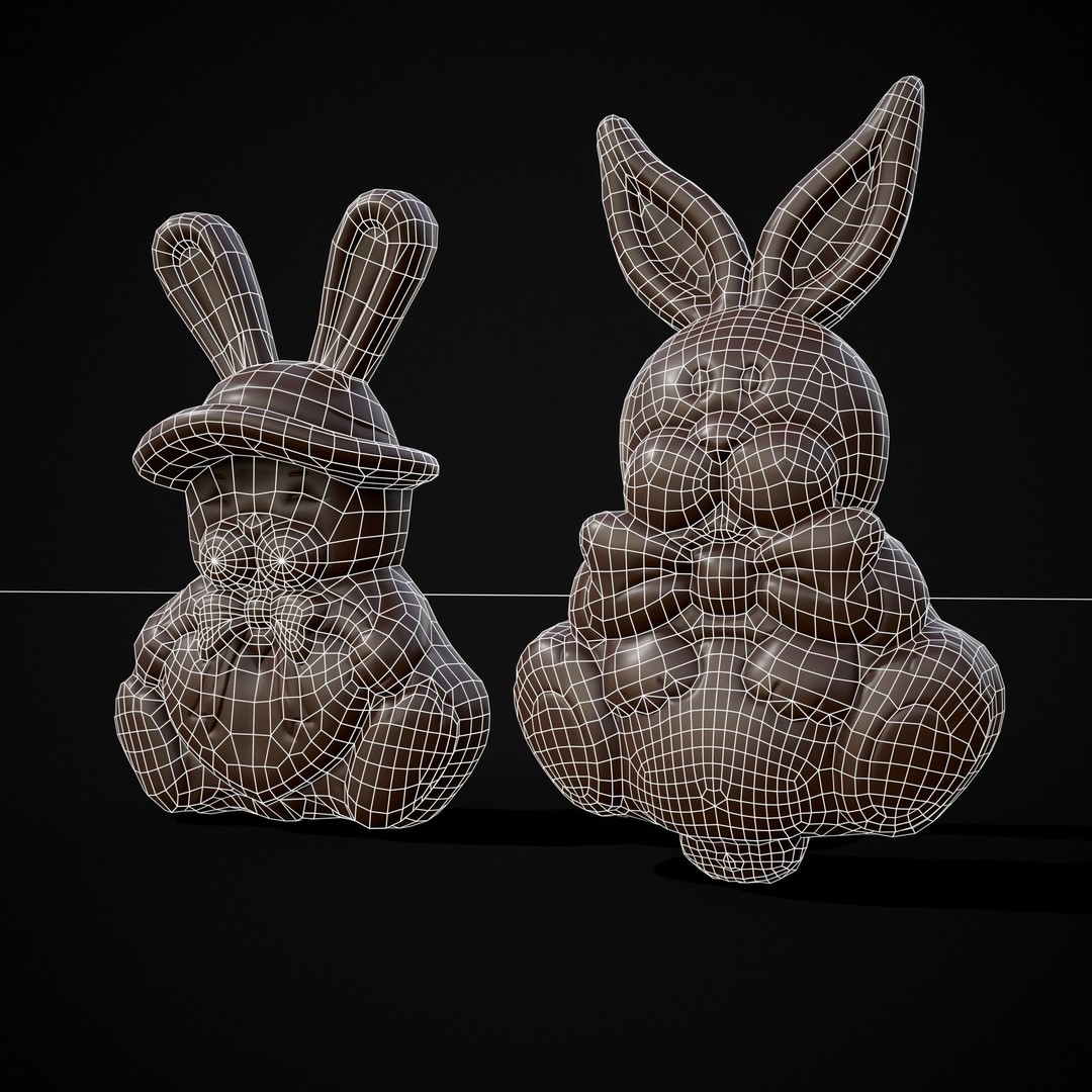 Easter Bunnies 3D Model – Low Poly PBR Game Asset, FBX & OBJ - View 3