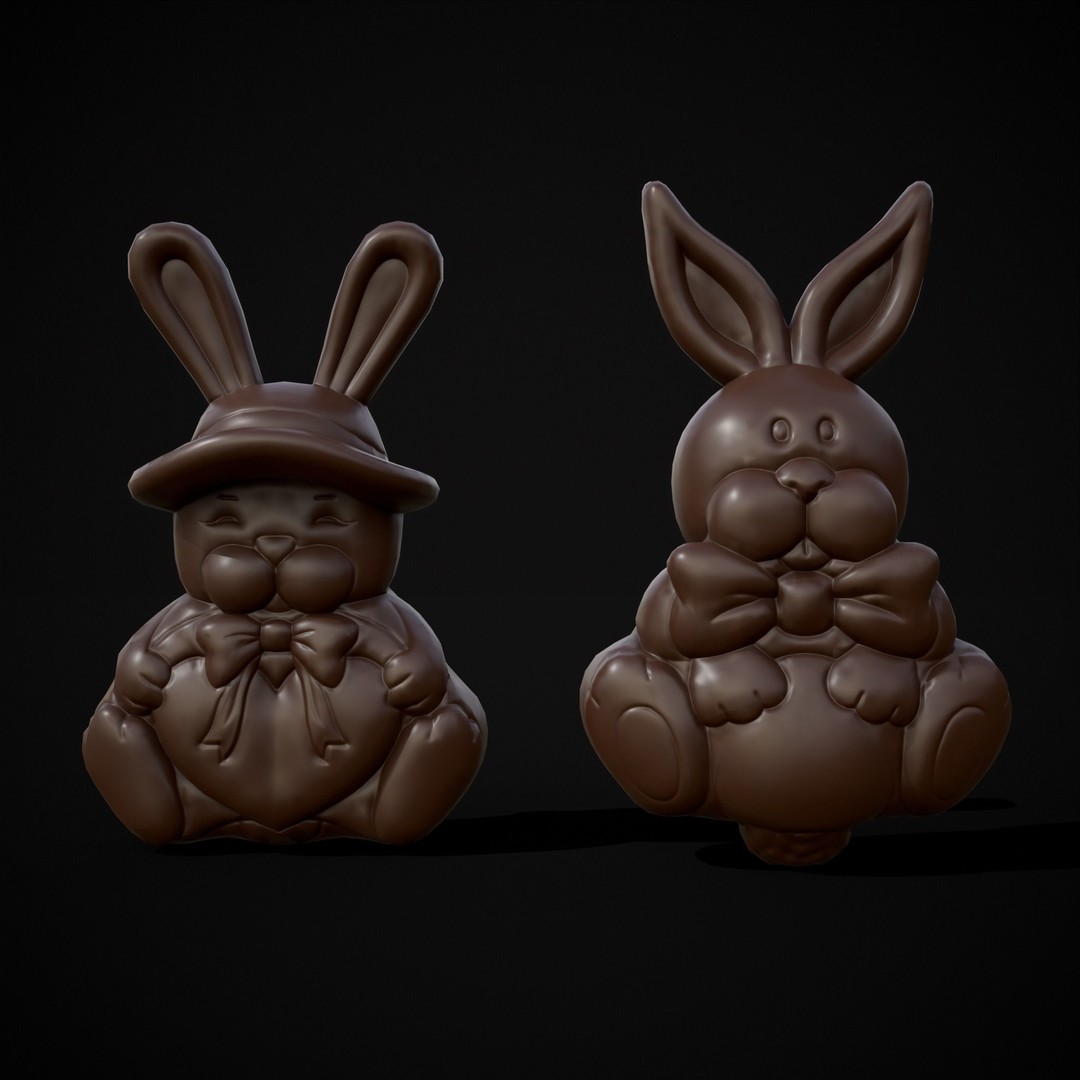 Easter Bunnies 3D Model – Low Poly PBR Game Asset, FBX & OBJ - View 4