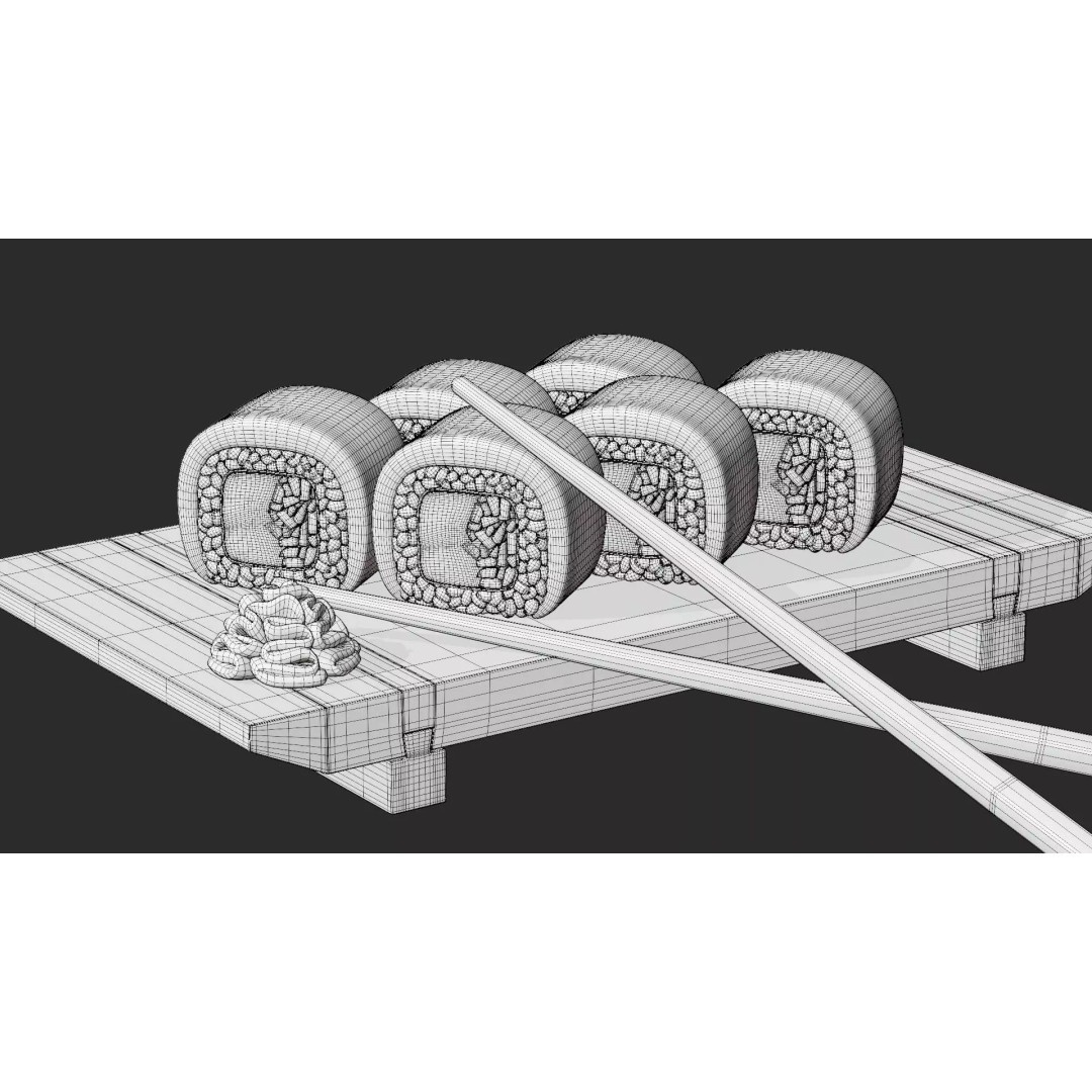 Tuna Roll 3D Model – Stylized Sushi Set with PBR Textures - View 10