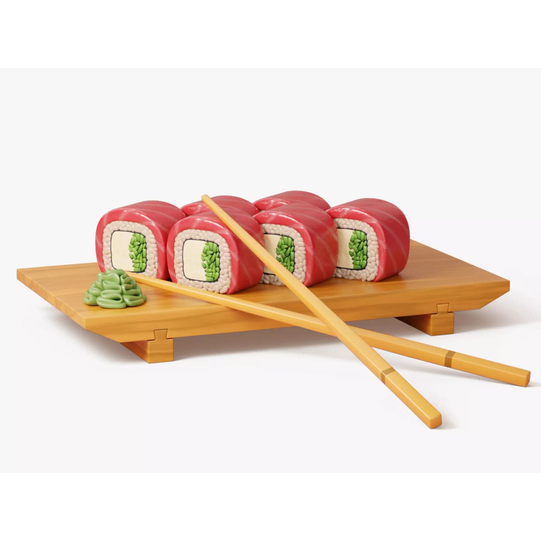 Tuna Roll 3D Model – Stylized Sushi Set with PBR Textures - View 2