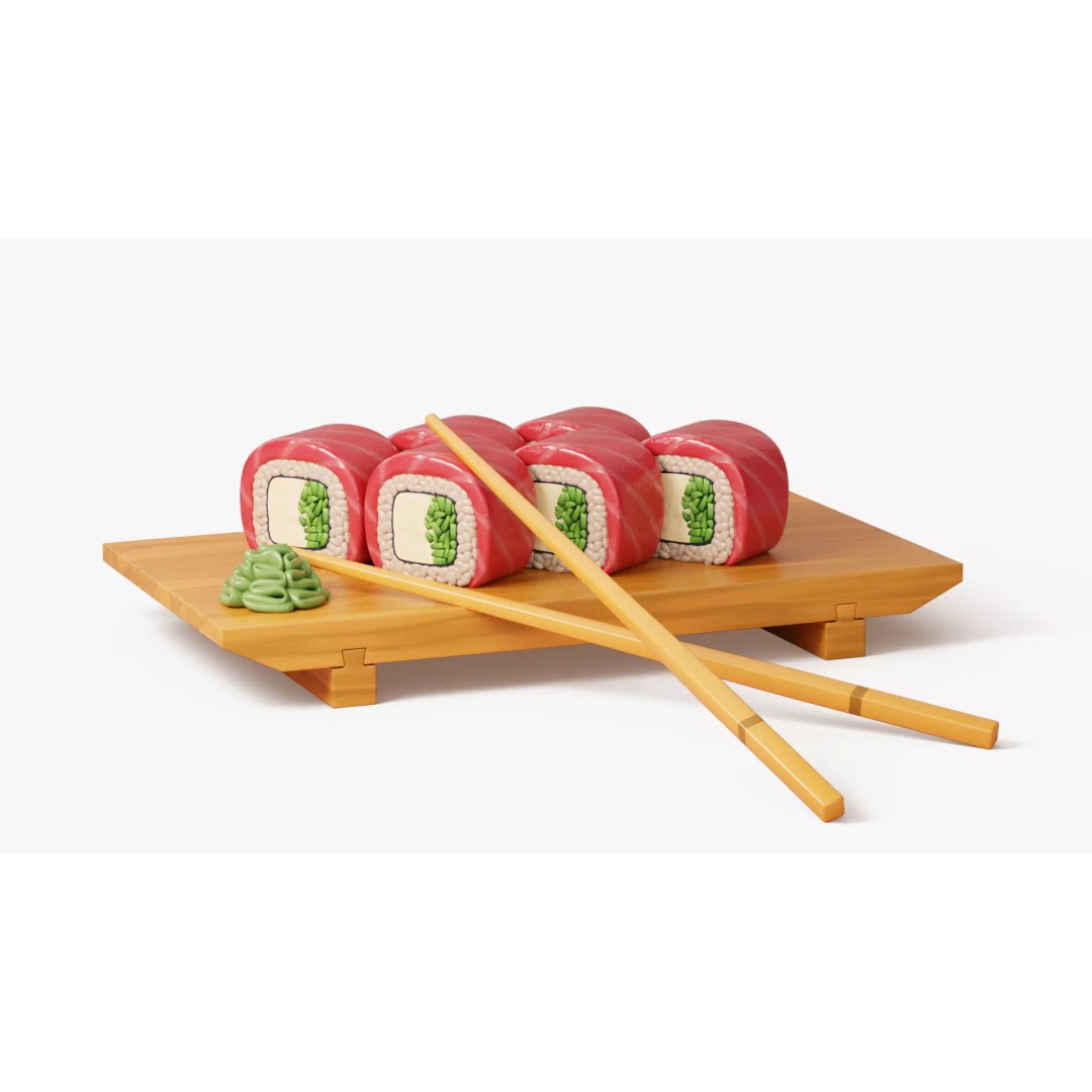 Tuna Roll 3D Model – Stylized Sushi Set with PBR Textures - View 3