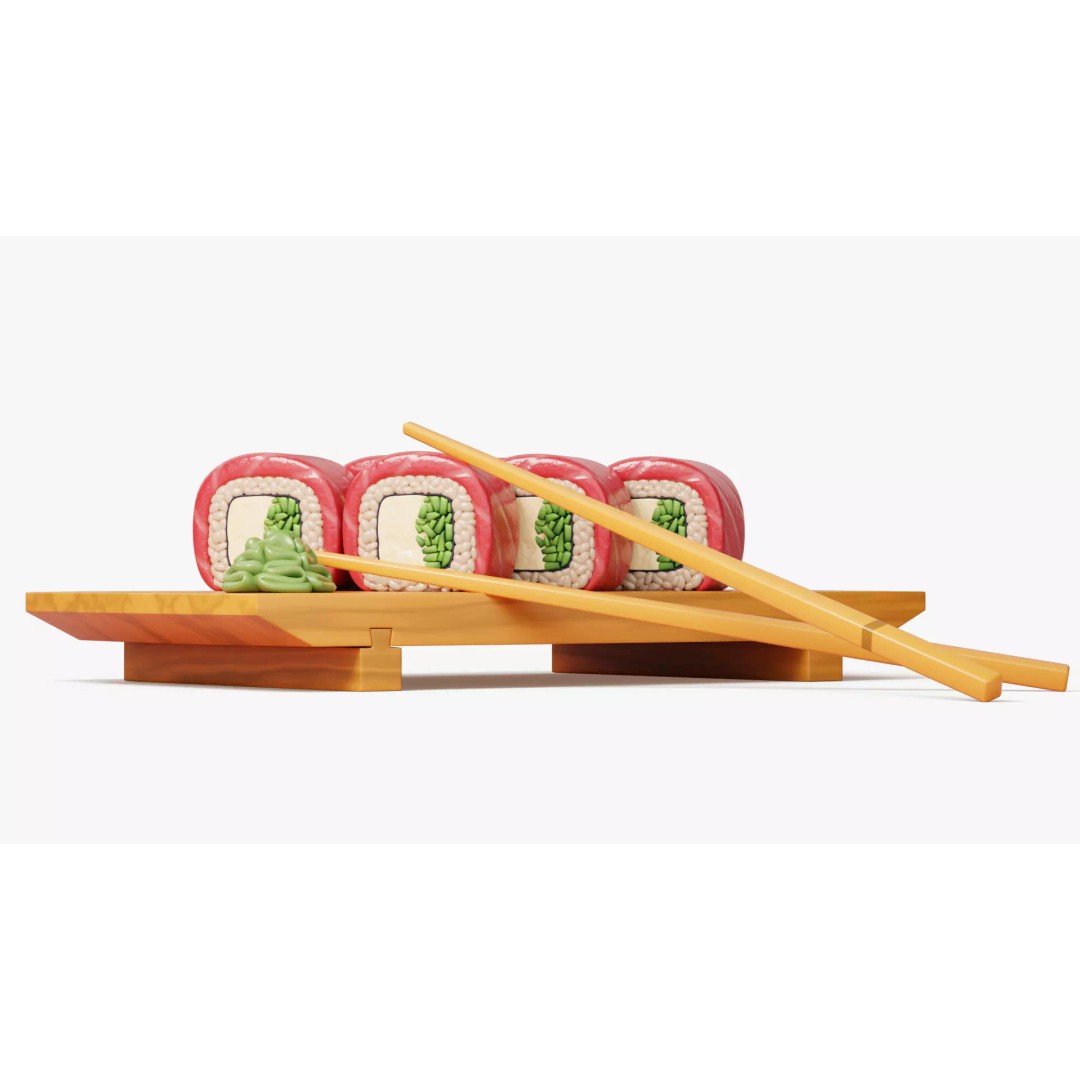Tuna Roll 3D Model – Stylized Sushi Set with PBR Textures - View 4