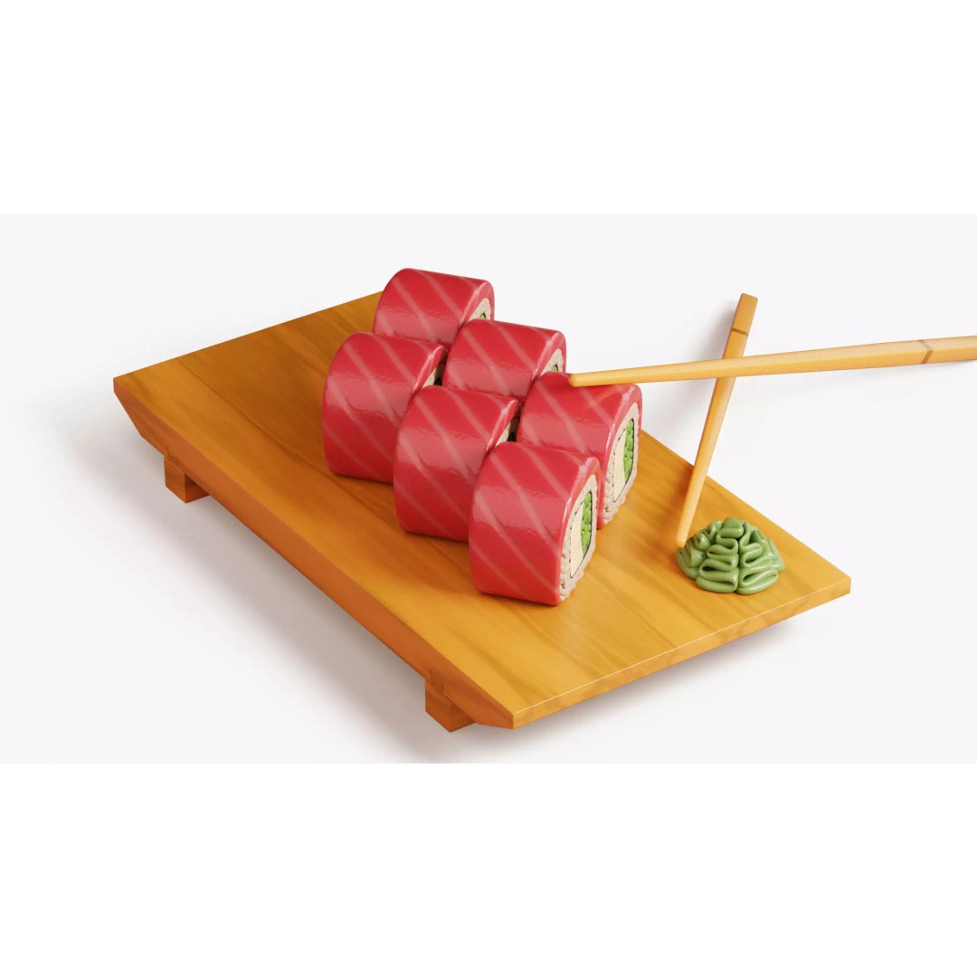 Tuna Roll 3D Model – Stylized Sushi Set with PBR Textures - View 6