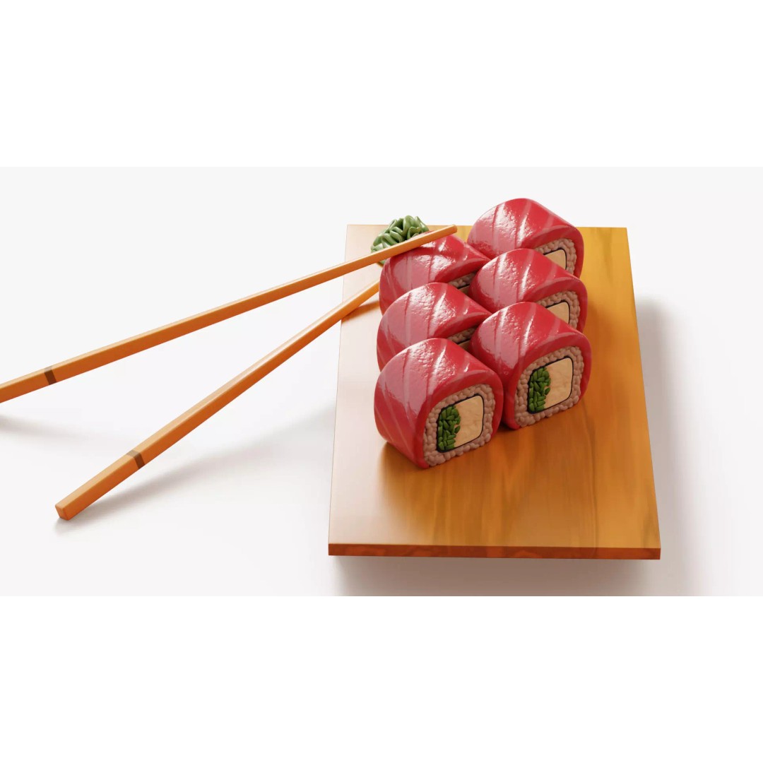 Tuna Roll 3D Model – Stylized Sushi Set with PBR Textures - View 7