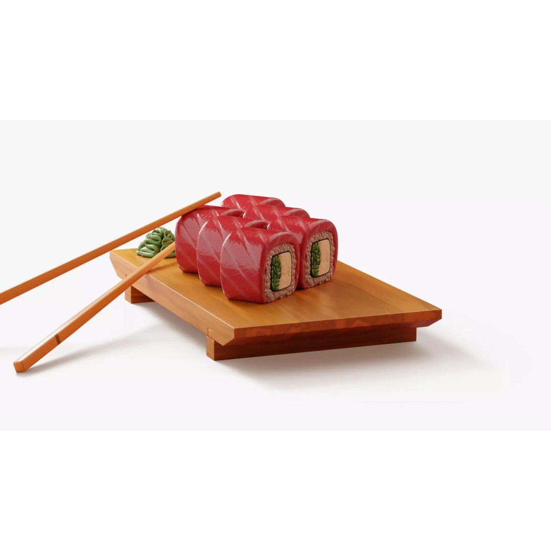 Tuna Roll 3D Model – Stylized Sushi Set with PBR Textures - View 8