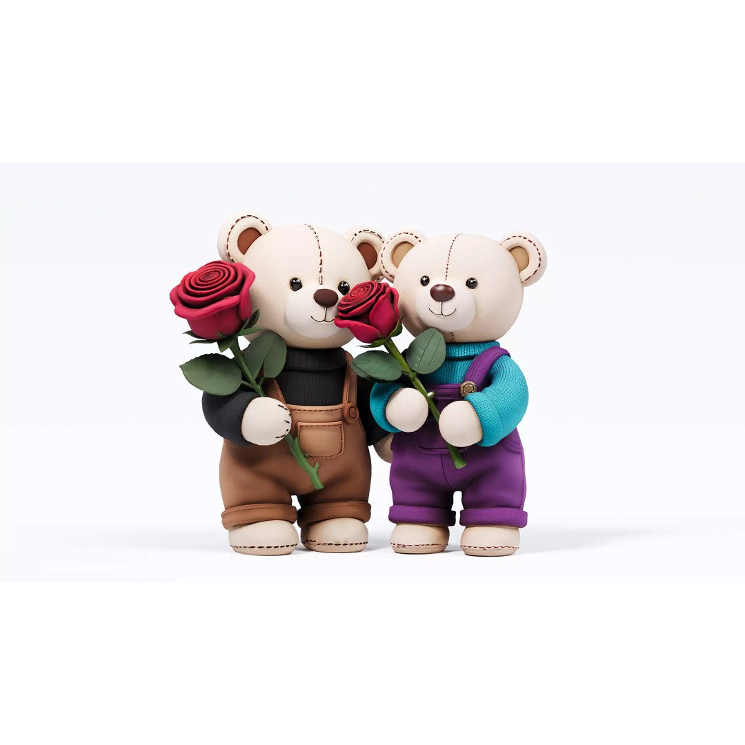 Couple Bear Doll 3D Model – Cute Toy Character with PBR Textures - View 2