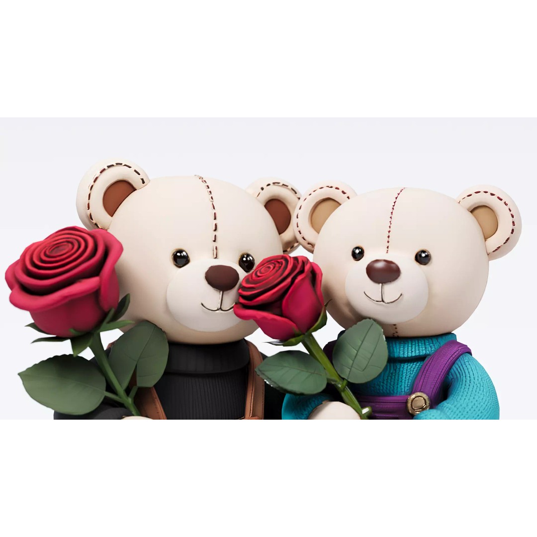 Couple Bear Doll 3D Model – Cute Toy Character with PBR Textures - View 3