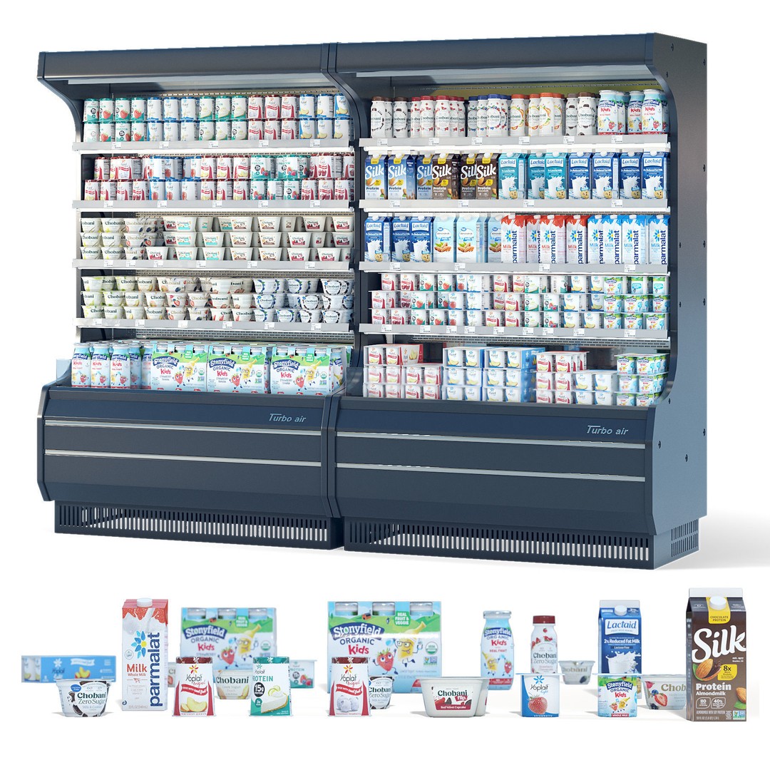 Dairy Product Display Fridge 3D Model – Realistic Supermarket Asset, FBX, OBJ - View 3