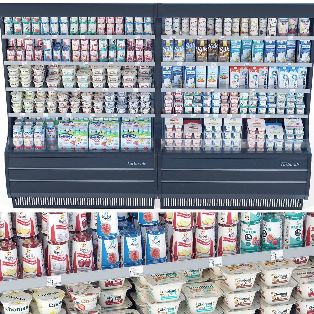 Dairy Product Display Fridge 3D Model – Realistic Supermarket Asset, FBX, OBJ - View 7