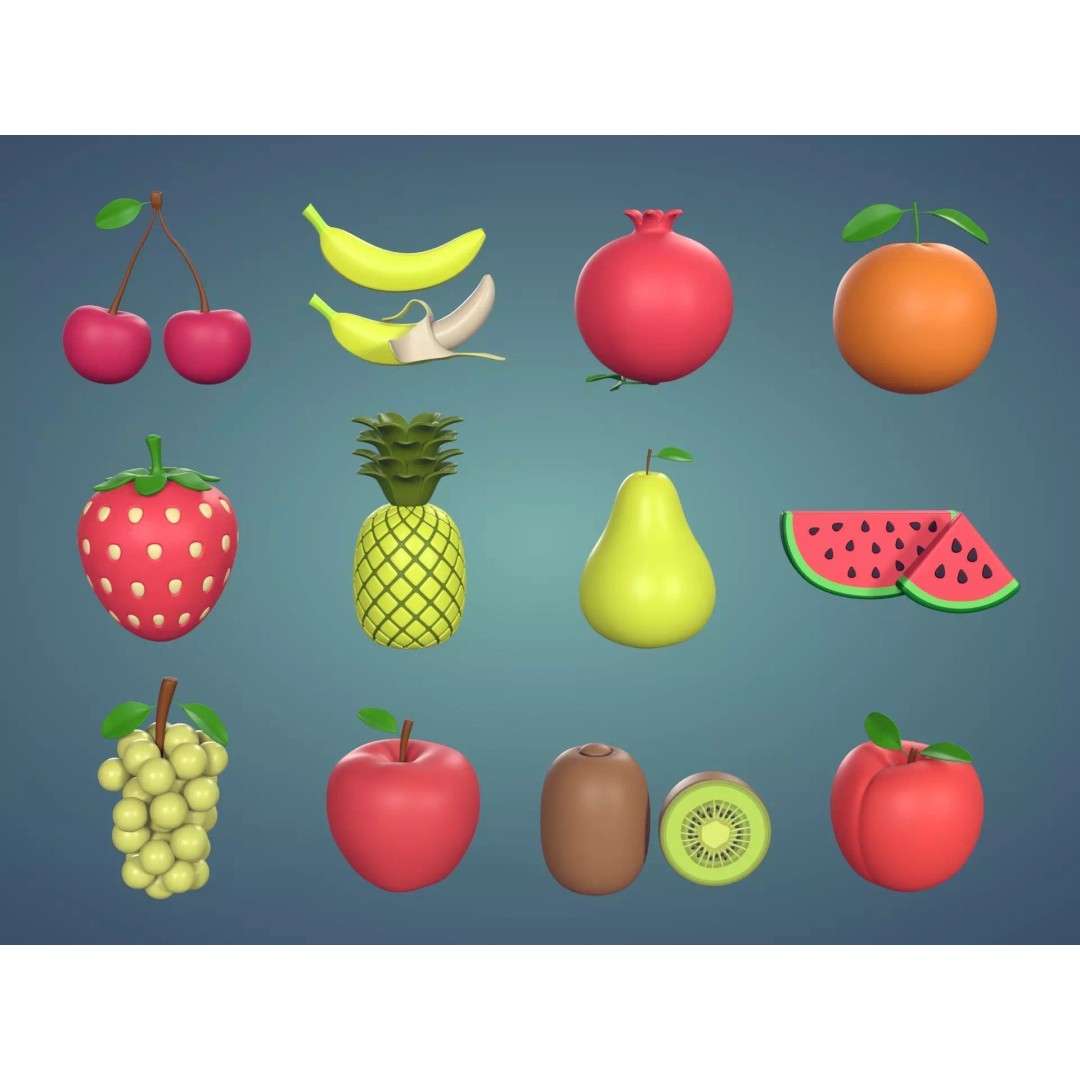 Cartoon Fruit Pack 3D Model – Low Poly Game Asset, FBX - View 2