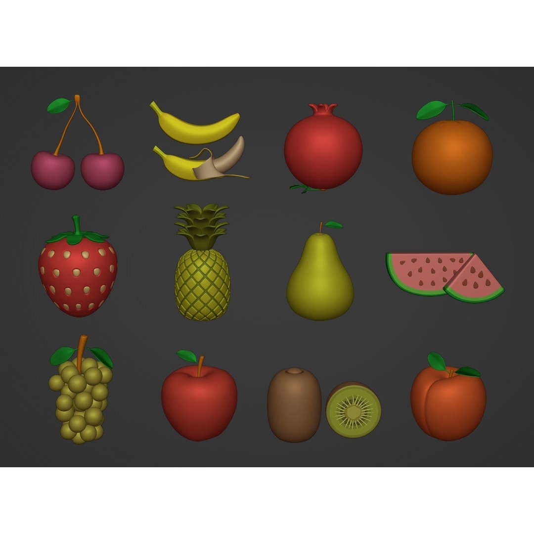 Cartoon Fruit Pack 3D Model – Low Poly Game Asset, FBX - View 3
