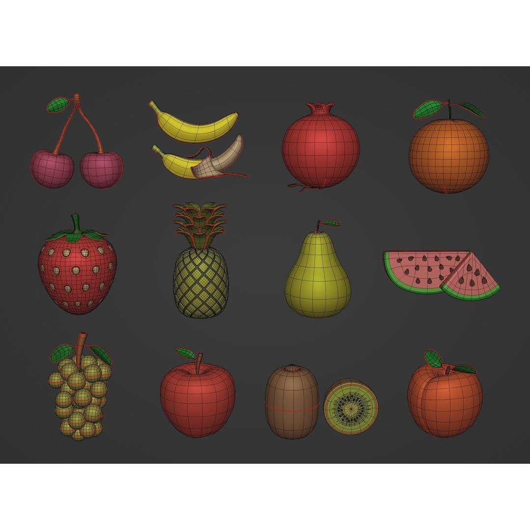 Cartoon Fruit Pack 3D Model – Low Poly Game Asset, FBX - View 4
