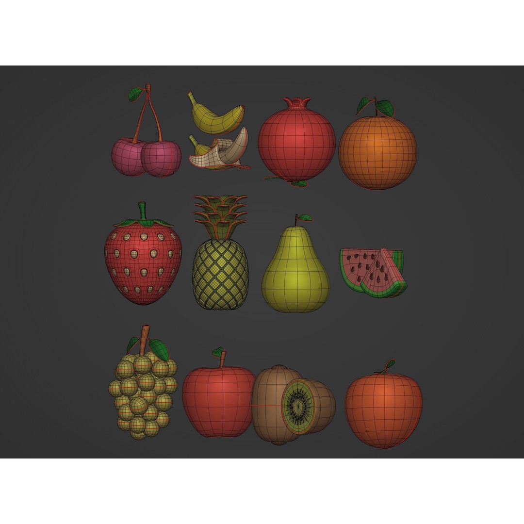 Cartoon Fruit Pack 3D Model – Low Poly Game Asset, FBX - View 7