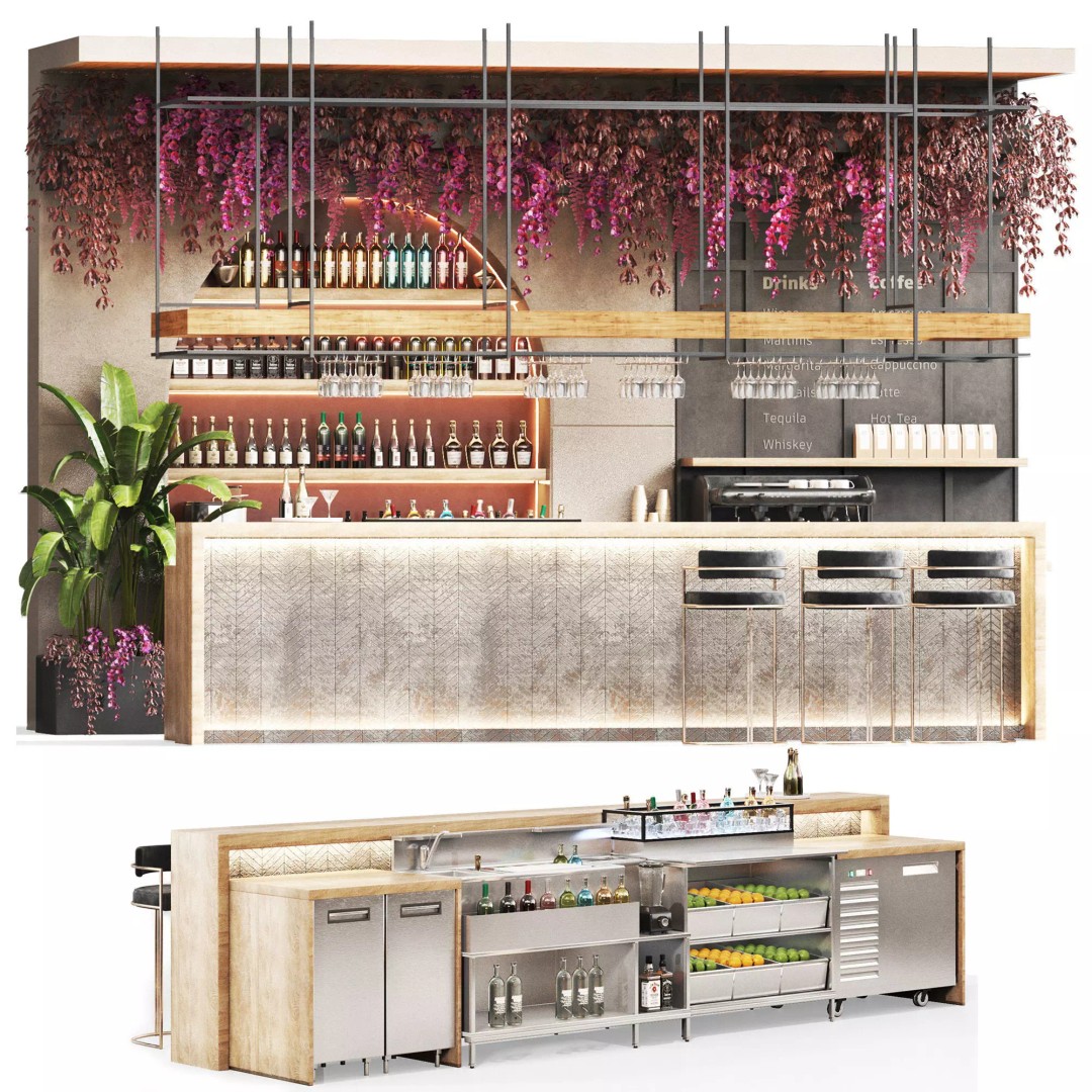 Cafe Bar 3D Model – Low Poly Interior Asset with UV Mapping, OBJ - View 3