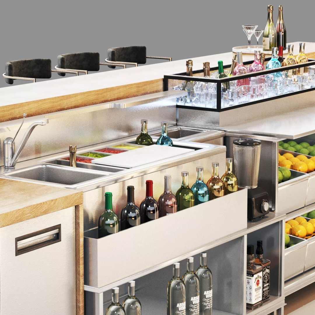 Cafe Bar 3D Model – Low Poly Interior Asset with UV Mapping, OBJ - View 7