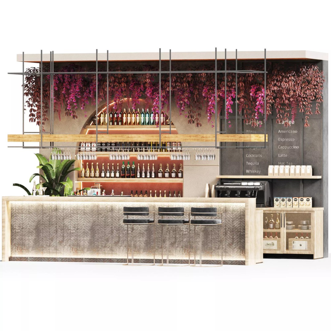 Cafe Bar 3D Model – Low Poly Interior Asset with UV Mapping, OBJ - View 9