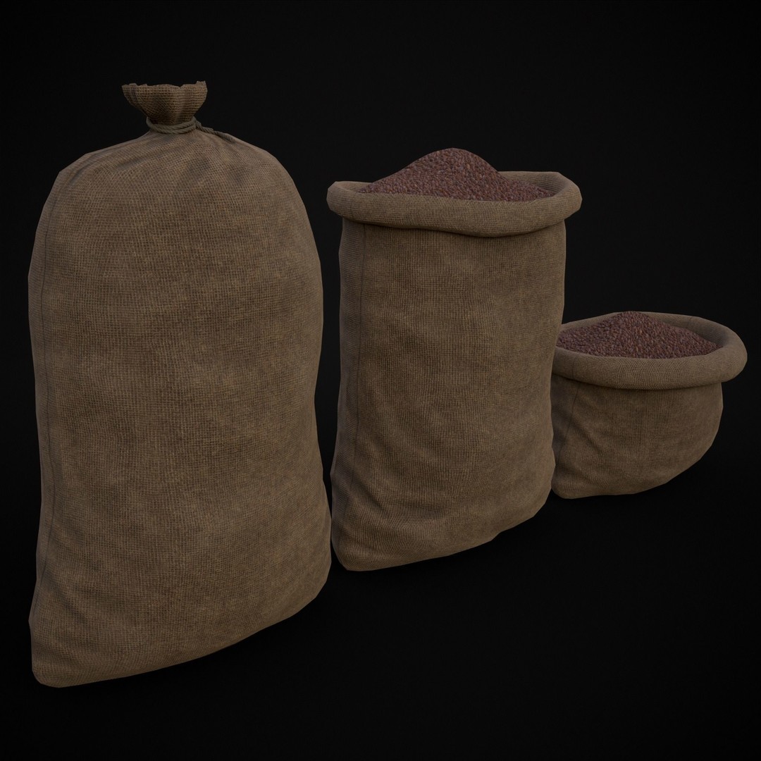 Burlap Sacks of Coffee Beans 3D Model – Low Poly PBR Asset, FBX & OBJ - View 10