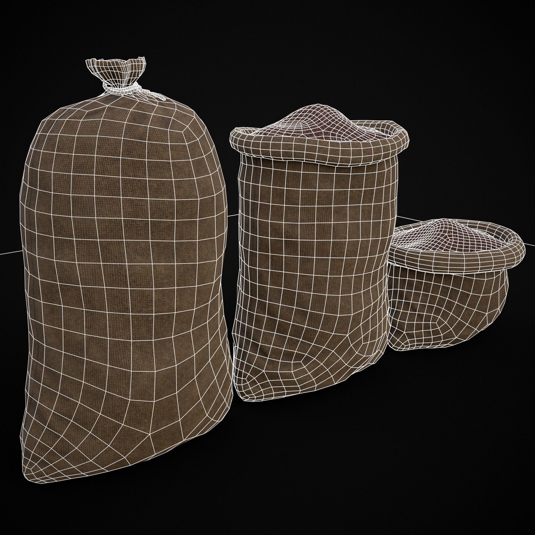 Burlap Sacks of Coffee Beans 3D Model – Low Poly PBR Asset, FBX & OBJ - View 11