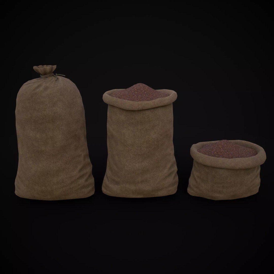 Burlap Sacks of Coffee Beans 3D Model – Low Poly PBR Asset, FBX & OBJ - View 2