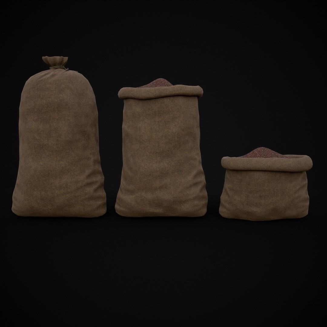 Burlap Sacks of Coffee Beans 3D Model – Low Poly PBR Asset, FBX & OBJ - View 20