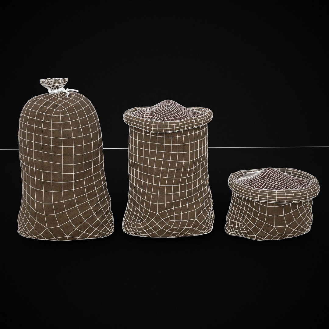 Burlap Sacks of Coffee Beans 3D Model – Low Poly PBR Asset, FBX & OBJ - View 3