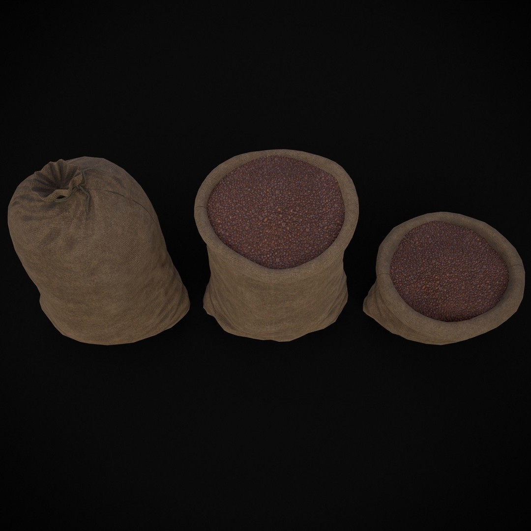 Burlap Sacks of Coffee Beans 3D Model – Low Poly PBR Asset, FBX & OBJ - View 4