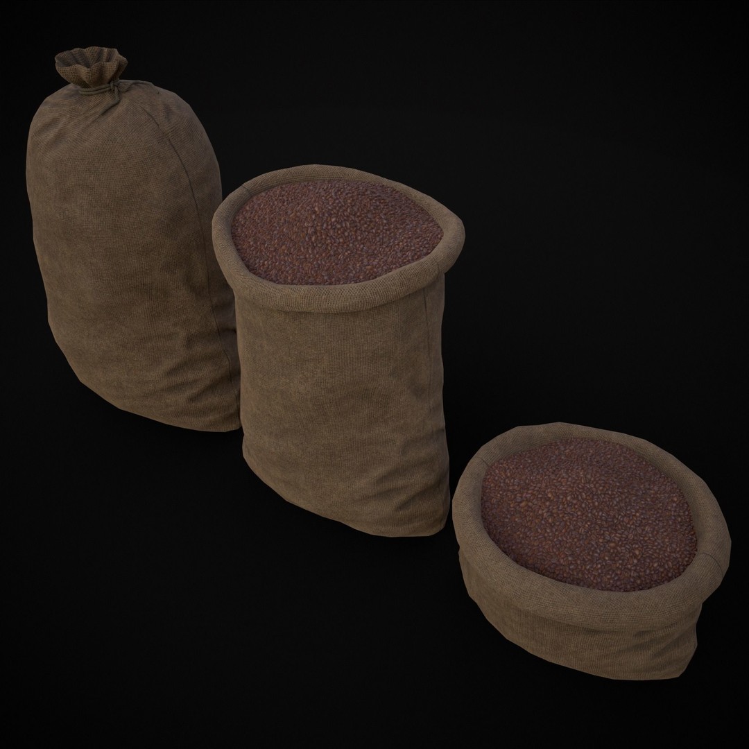 Burlap Sacks of Coffee Beans 3D Model – Low Poly PBR Asset, FBX & OBJ - View 8