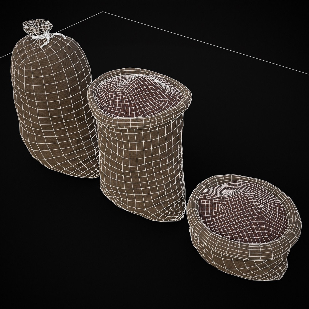Burlap Sacks of Coffee Beans 3D Model – Low Poly PBR Asset, FBX & OBJ - View 9