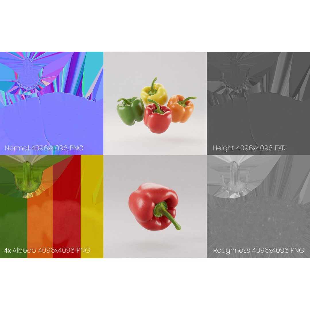 Bell Pepper 3D Model – Realistic Vegetable Asset, PBR Textures, FBX