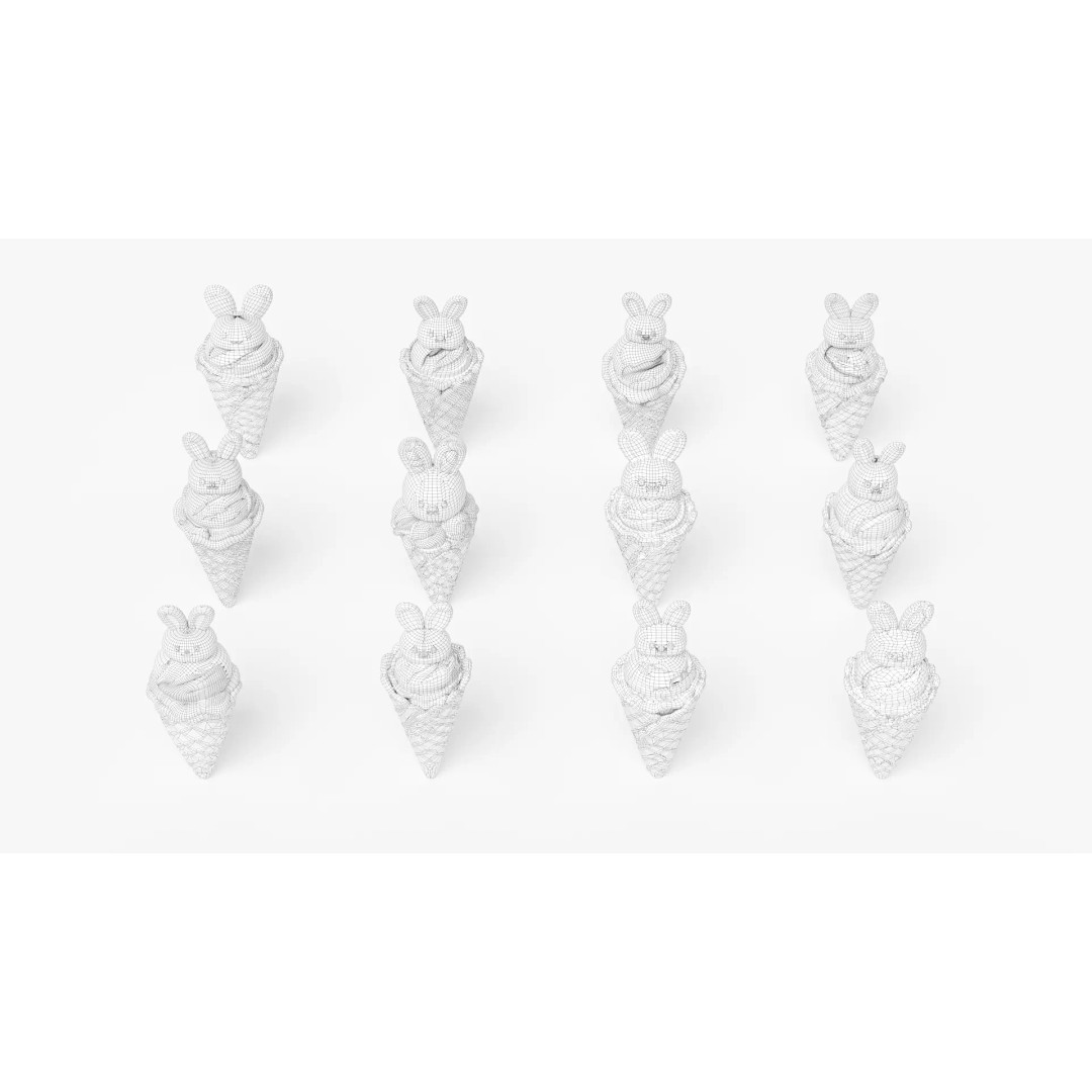 Rabbit Ice Cream 3D Model – Cute Animal Character, PBR Textures, FBX