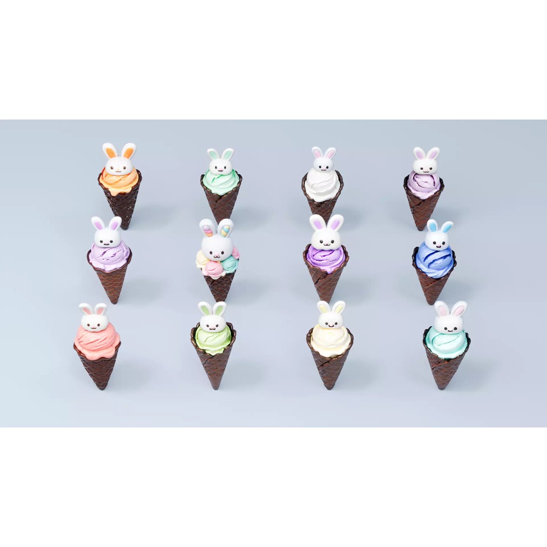 Rabbit Ice Cream 3D Model – Cute Animal Character, PBR Textures, FBX - View 2