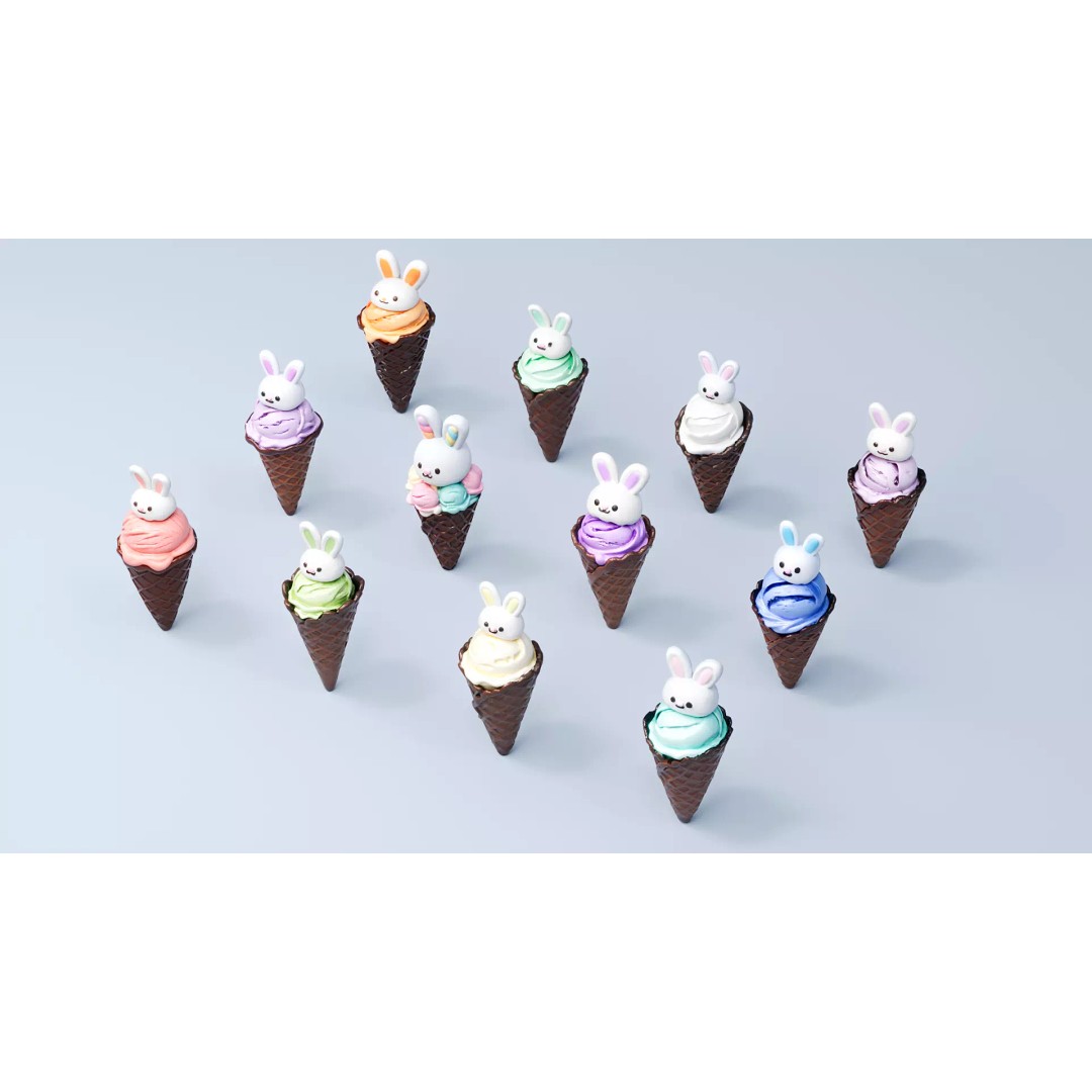Rabbit Ice Cream 3D Model – Cute Animal Character, PBR Textures, FBX - View 3