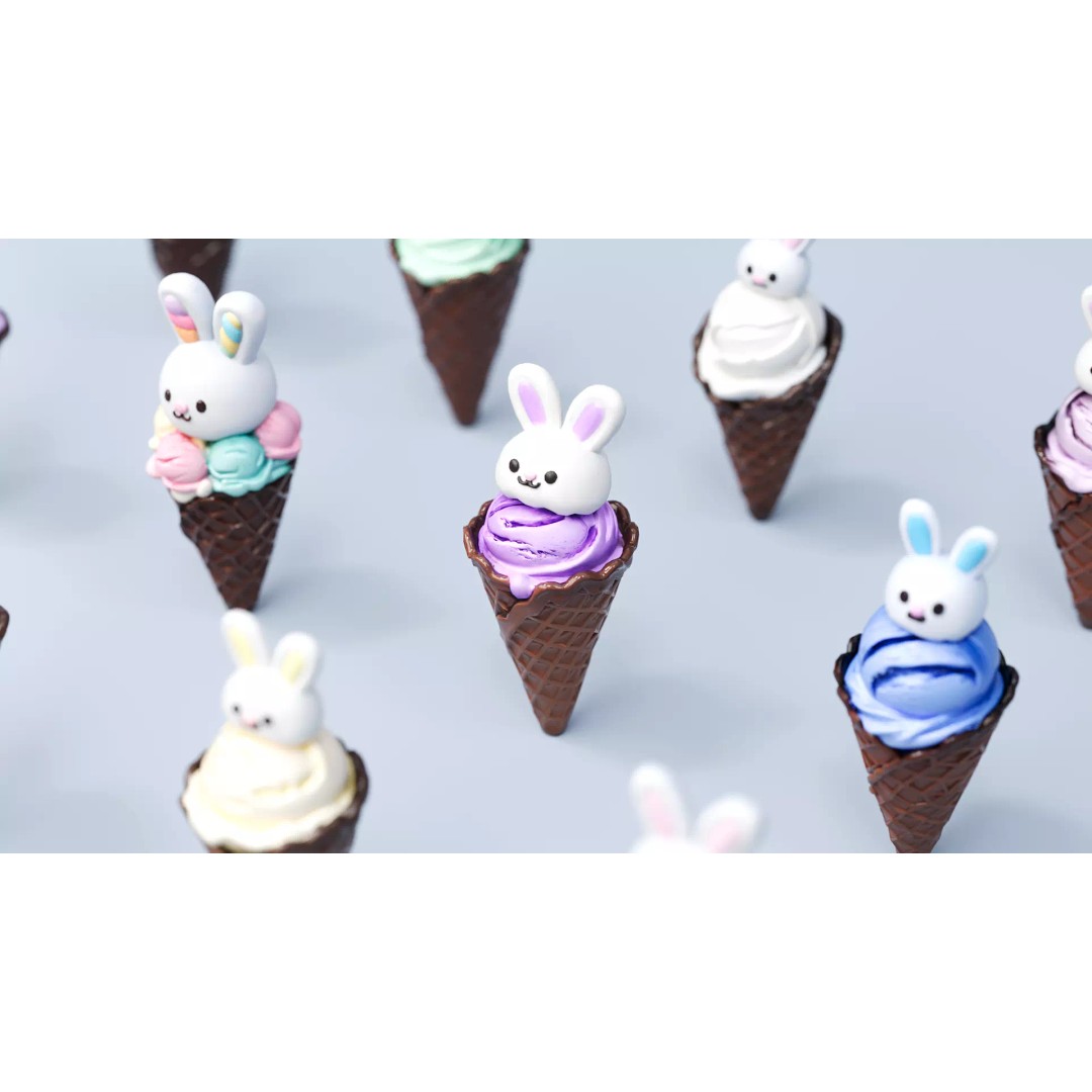 Rabbit Ice Cream 3D Model – Cute Animal Character, PBR Textures, FBX - View 4