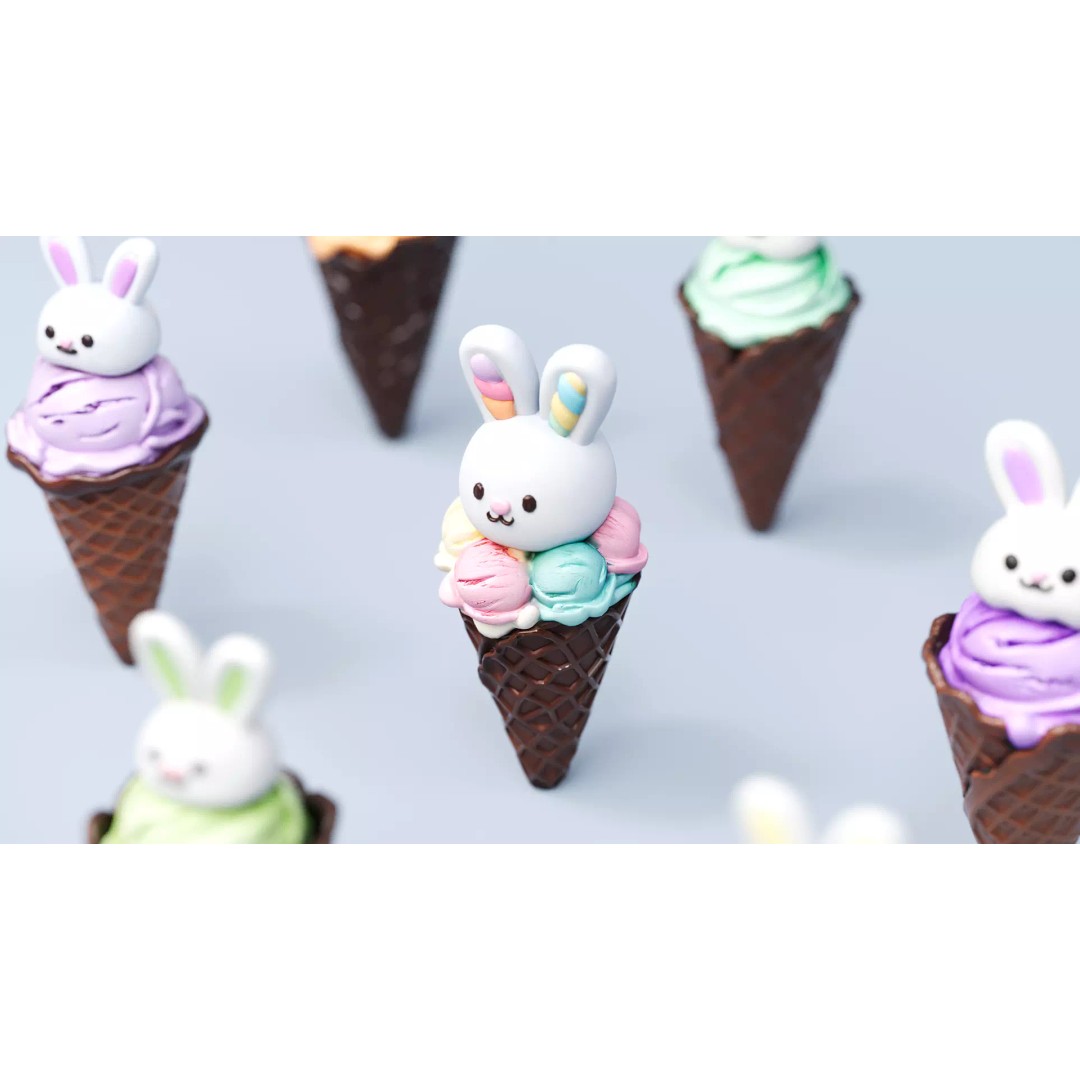 Rabbit Ice Cream 3D Model – Cute Animal Character, PBR Textures, FBX - View 5