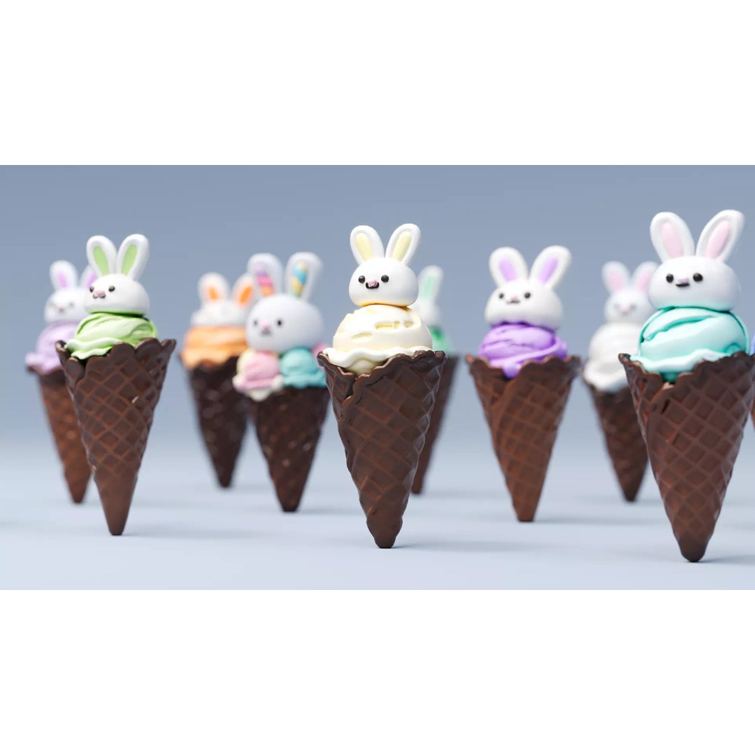 Rabbit Ice Cream 3D Model – Cute Animal Character, PBR Textures, FBX - View 6