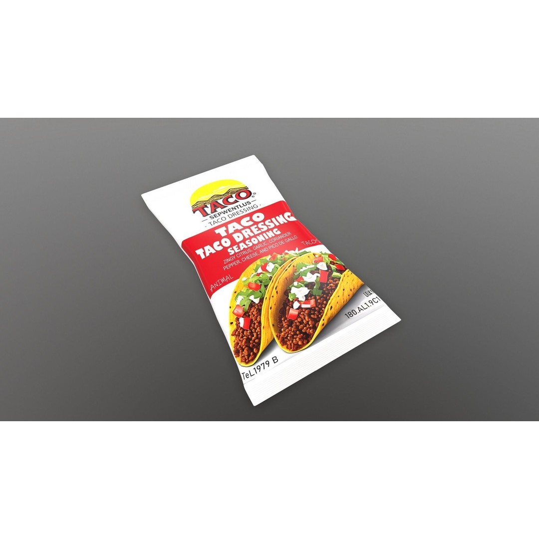 Taco Seasoning Pack 3D Model – Low Poly PBR Kitchen Asset, FBX - View 3