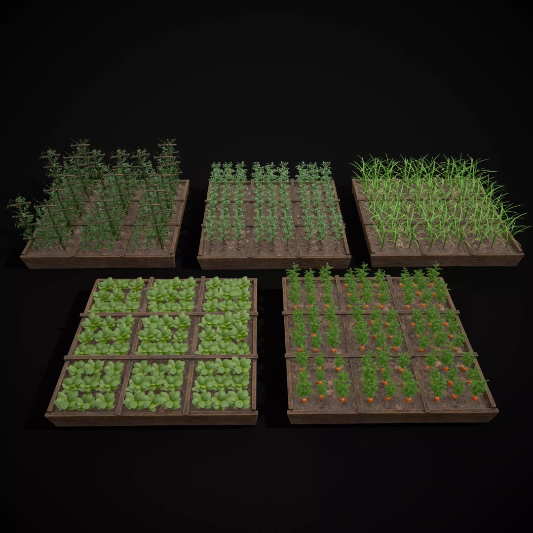 Square Planting Plots Vegetables 3D Model – Low Poly Game Ready, FBX & OBJ