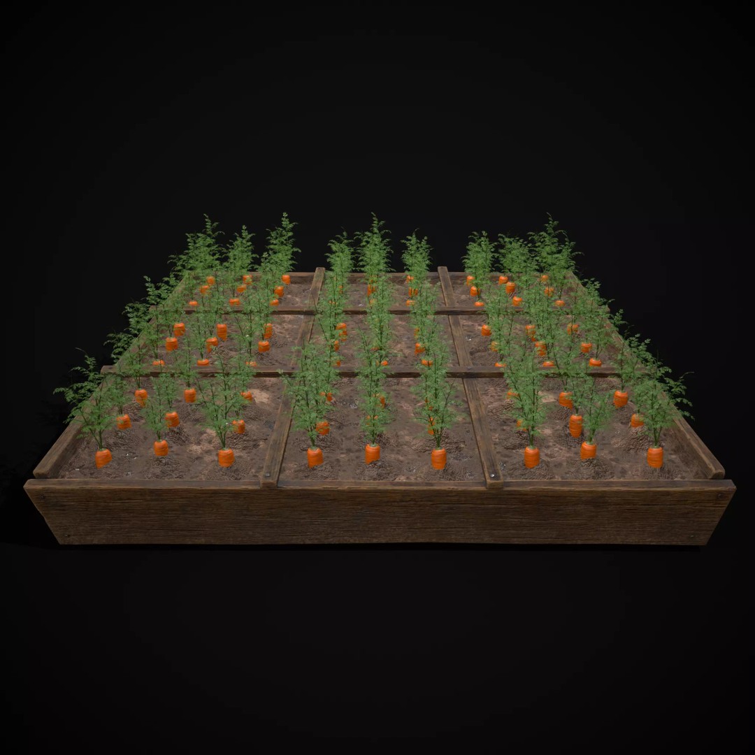 Square Planting Plots Vegetables 3D Model – Low Poly Game Ready, FBX & OBJ - View 11
