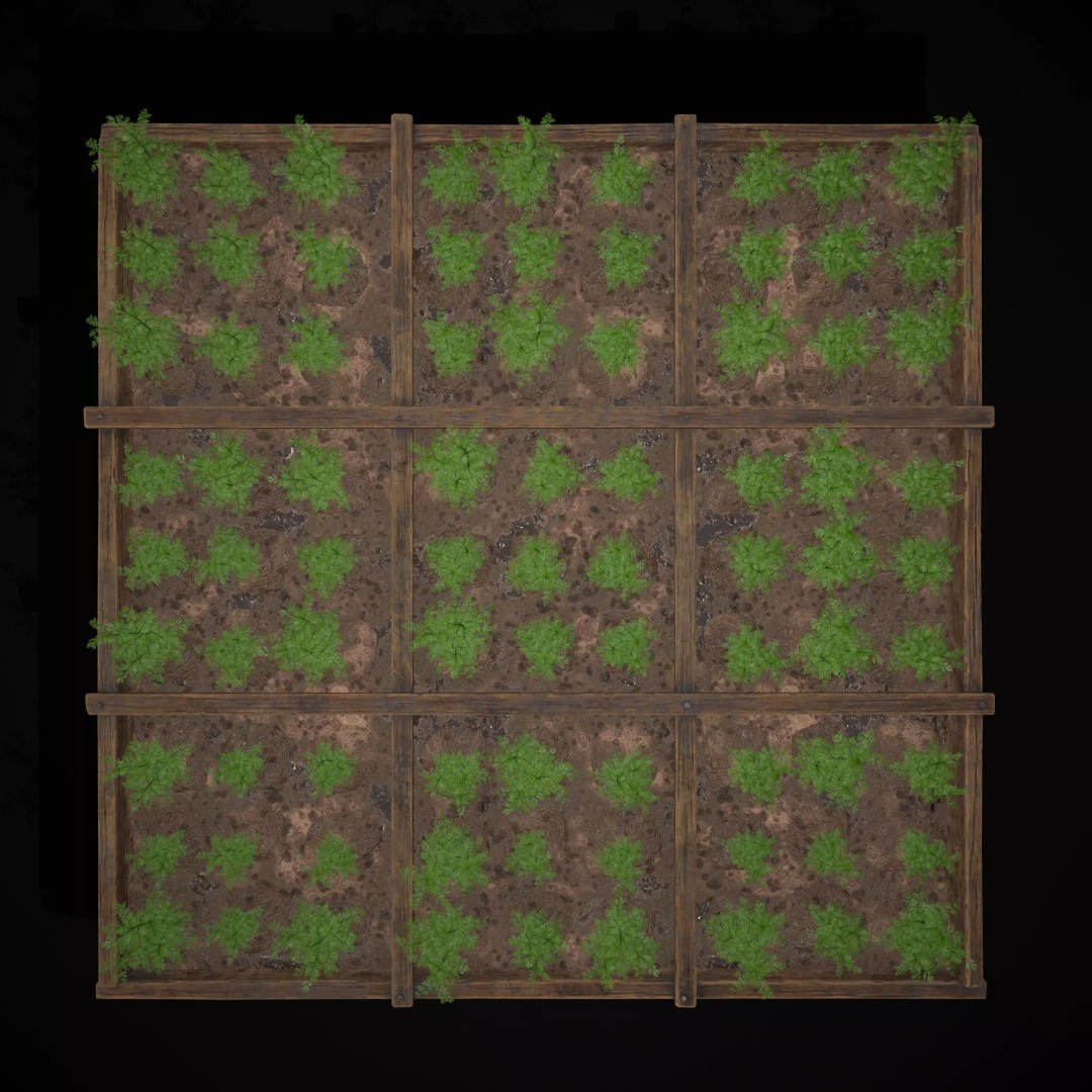 Square Planting Plots Vegetables 3D Model – Low Poly Game Ready, FBX & OBJ - View 13