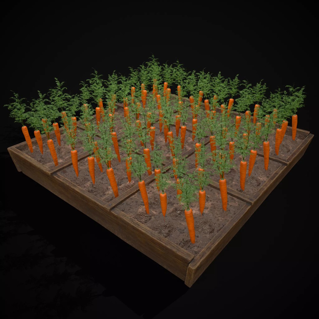 Square Planting Plots Vegetables 3D Model – Low Poly Game Ready, FBX & OBJ - View 17