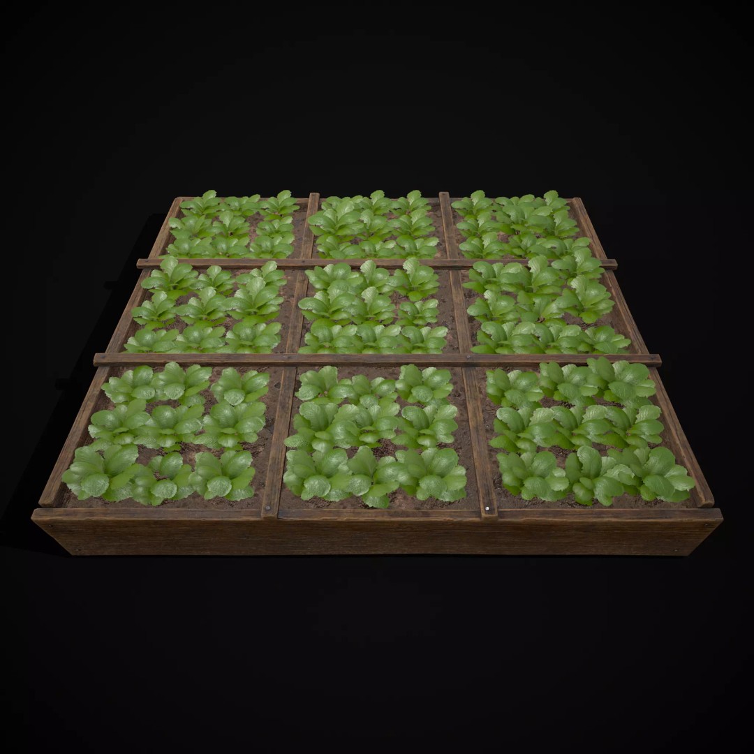 Square Planting Plots Vegetables 3D Model – Low Poly Game Ready, FBX & OBJ - View 27