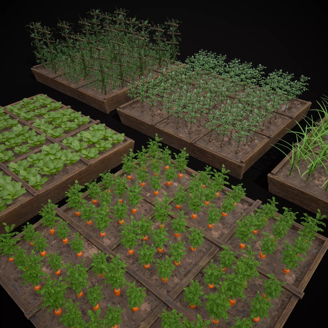 Square Planting Plots Vegetables 3D Model – Low Poly Game Ready, FBX & OBJ - View 8