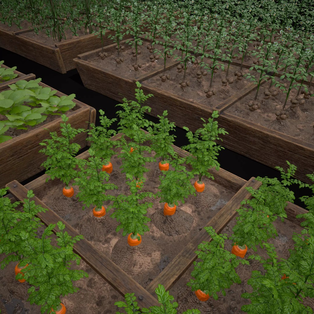 Square Planting Plots Vegetables 3D Model – Low Poly Game Ready, FBX & OBJ - View 9
