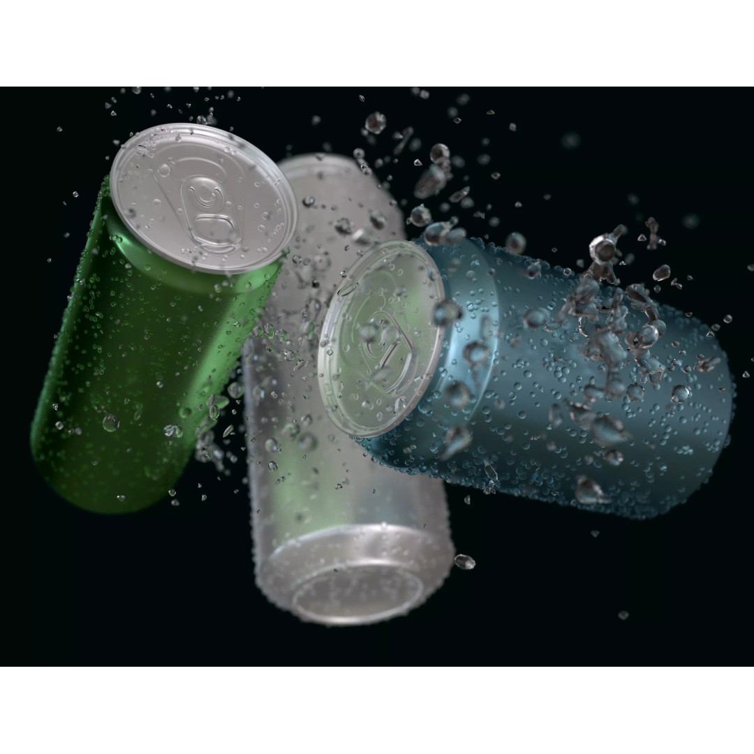 Aluminum Cans 3D Model – Realistic Beverage Asset with Water Drops - View 2
