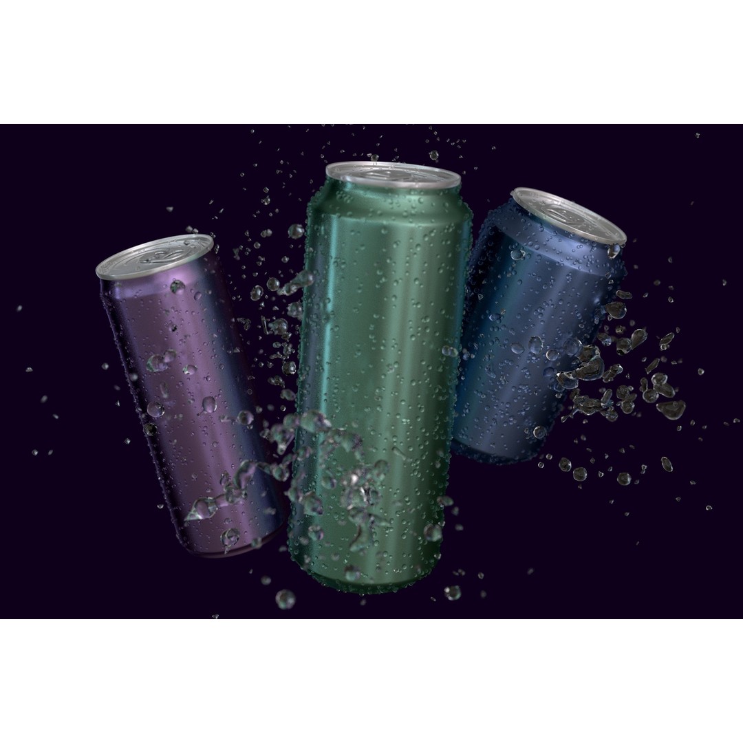 Aluminum Cans 3D Model – Realistic Beverage Asset with Water Drops - View 3