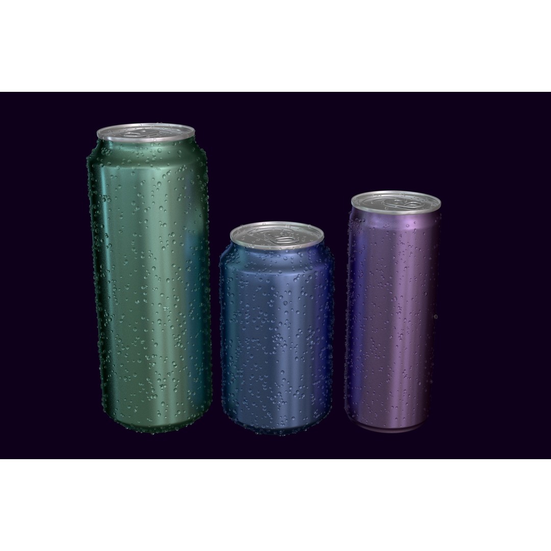 Aluminum Cans 3D Model – Realistic Beverage Asset with Water Drops - View 4