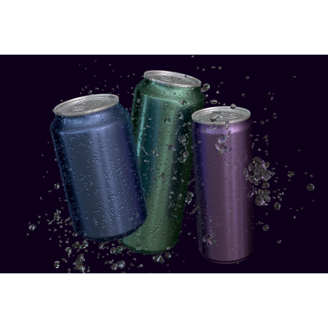 Aluminum Cans 3D Model – Realistic Beverage Asset with Water Drops - View 5