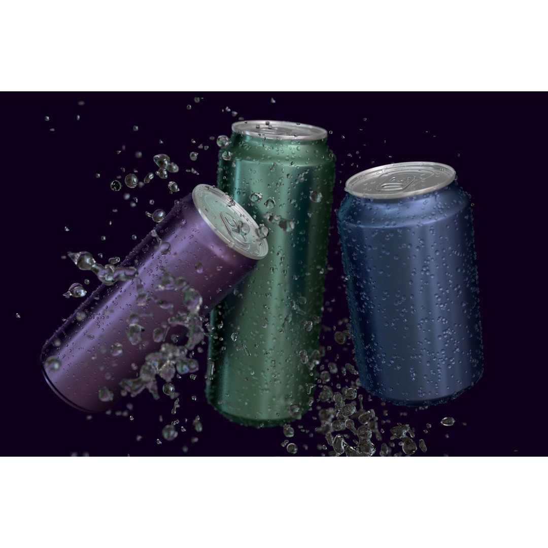 Aluminum Cans 3D Model – Realistic Beverage Asset with Water Drops - View 6