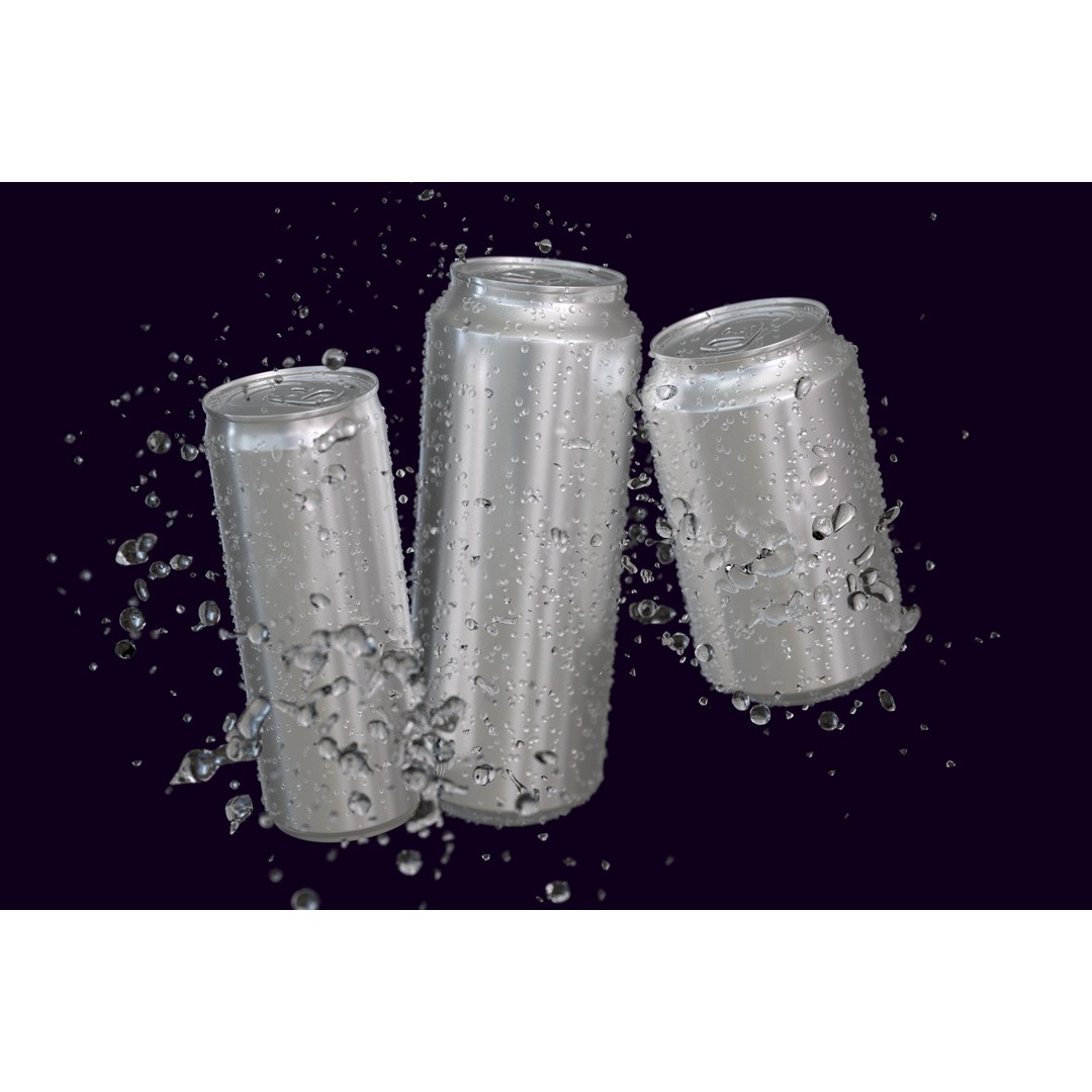 Aluminum Cans 3D Model – Realistic Beverage Asset with Water Drops - View 8